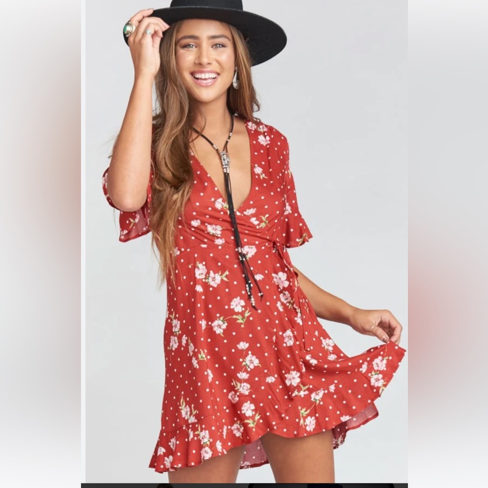 Show Me Your Mumu Red Floral Wrap Dress